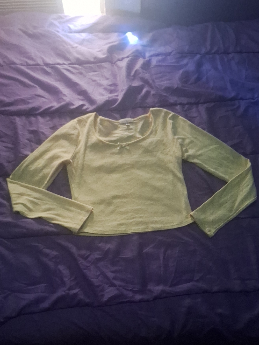 Bundle Of 2 Long Sleeve Cropped Tops with Bow Size M (Yellow And Gray)